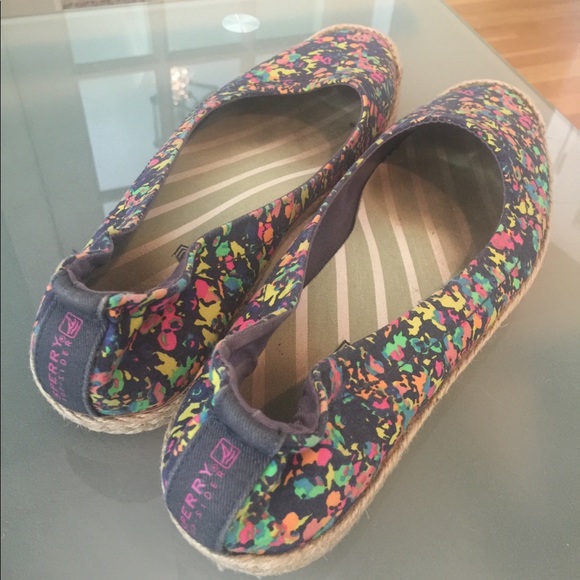 Sperry Espadrilles multi colored on blue. EUC - Picture 1 of 6
